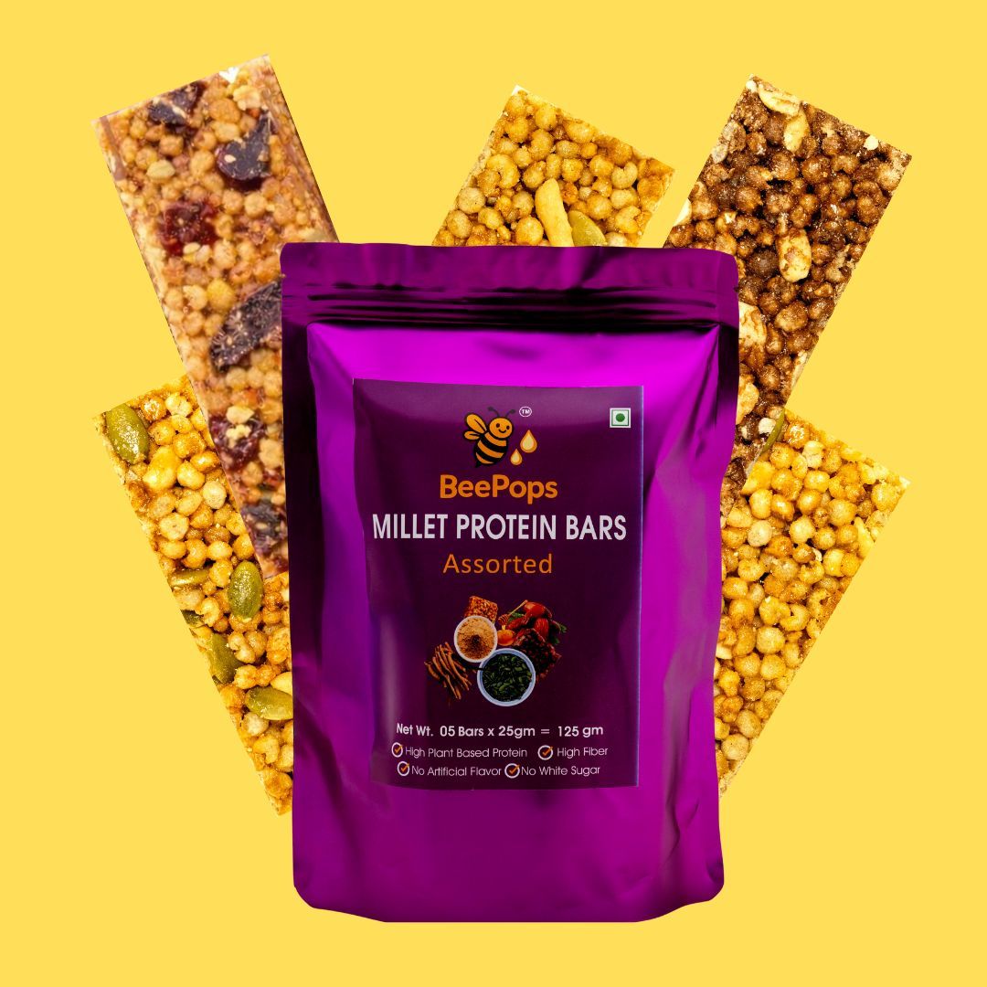 BeePops Assorted Millet Protein Bars – 10 Bar Family Pack (5 Variants × 2 Each | 25g Per Bar)