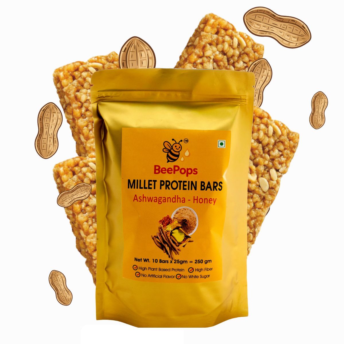 BeePops Protein Bars Ashwagandha- Honey (10NX25G)